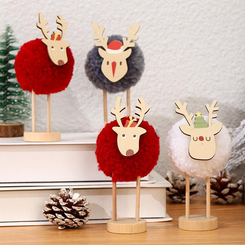 Binchi Keji Travel Weihnachtsdekoration Elch und Rehkitz aus Plüsch und Holz in Weiß - Bild 5