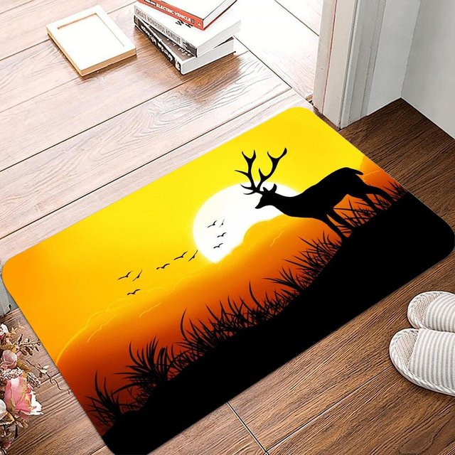 Lodestar Rutschfeste und wasserdichte Fußmatte mit Hirsch- und Sonnenuntergangsmuster in Gelb, B/T: 50 x 30 cm - Bild 1