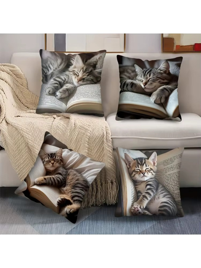 ZZN Quadratischer Kissenbezug mit Katzenmotiv, Modernes Design, Mehrfarbig, Breite: 45 cm, Höhe: 45 cm, Tiefe: 45 cm - Bild 5