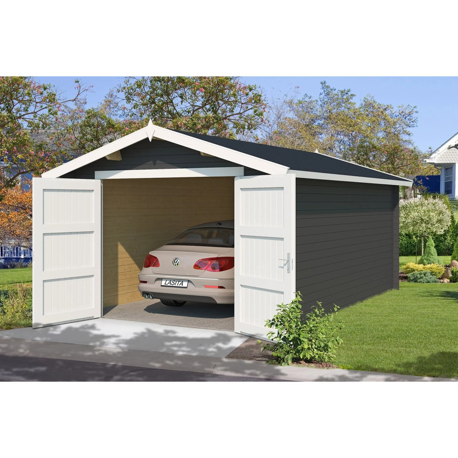 Lasita Blockgarage Mauritius Maja in Carbongrau mit Außenmaßen B: 382 cm, T: 560 cm - Bild 2