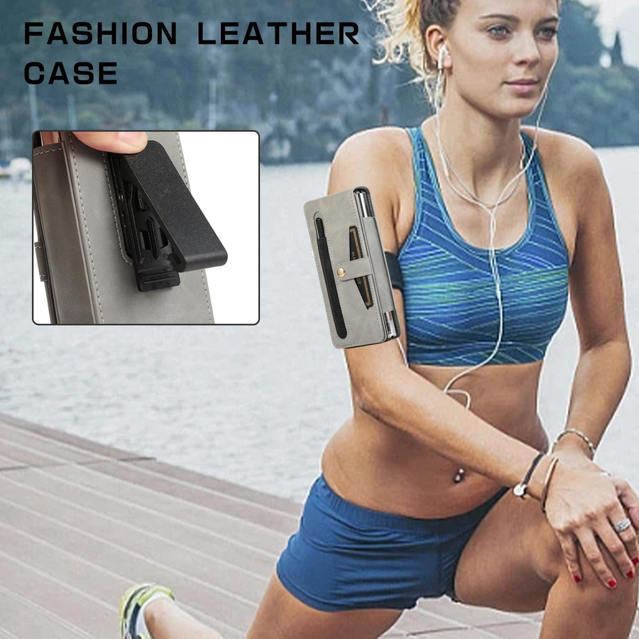 Lederhülle Brieftasche mit Kartenfach und Glasfolie für Samsung Galaxy Z Fold 5/Fold4/Fold3/Fold2 5G in Braun - Bild 3