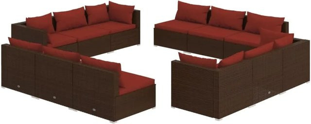vidaXL 12-teiliges Garten-Lounge-Set aus Poly-Rattan mit Kissen in Braun - Bild 1