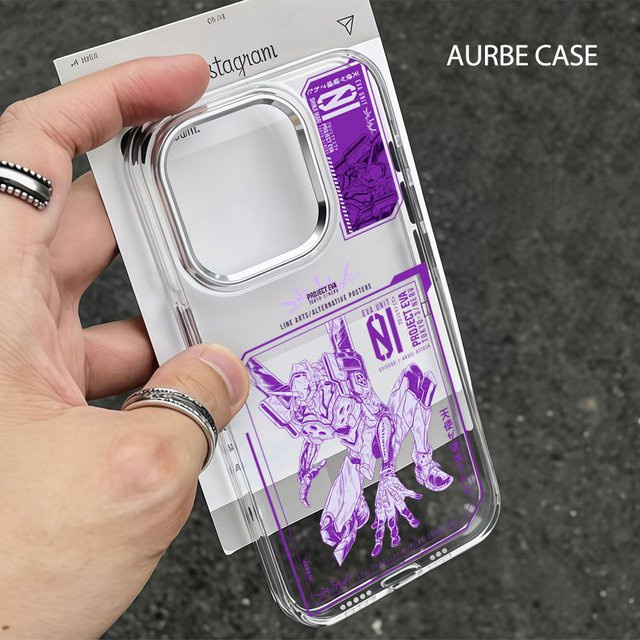 Aurbe Handyhülle für iPhone 17 16 15 14 13 Pro Max 16E Transparent mit silbernem Linsenrahmen N-Neon G-Genesis E-Evangelion Design - Bild 1