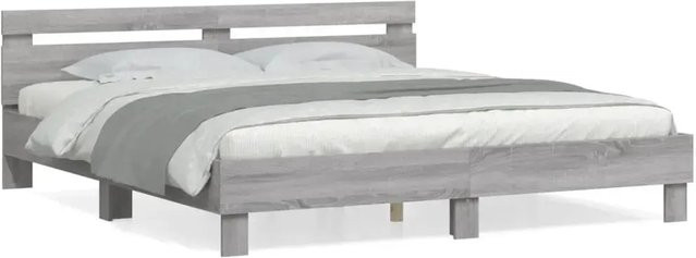 vidaXL Bettgestell mit Kopfteil in Grau Sonoma aus Holzwerkstoff, B/T/H: 160 x 200 x 165 cm - Bild 1