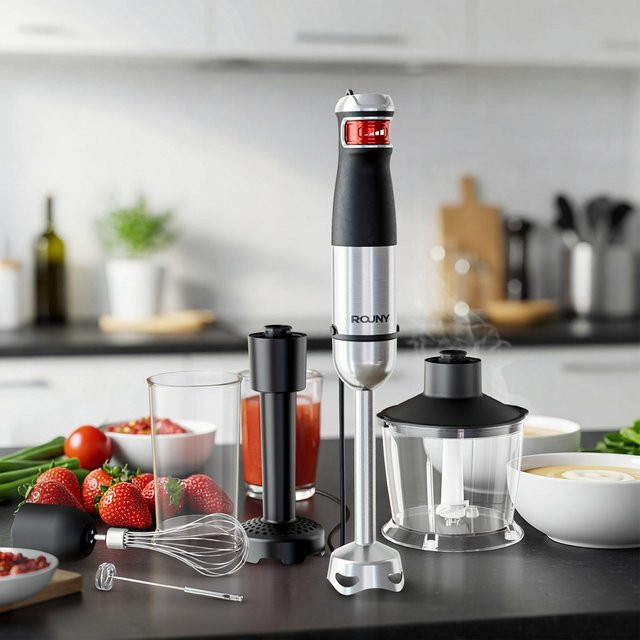 ROUNY 6-in-1 Multifunktions-Stabmixer in Schwarz mit 1500W Leistung und Edelstahlklingen - Bild 1