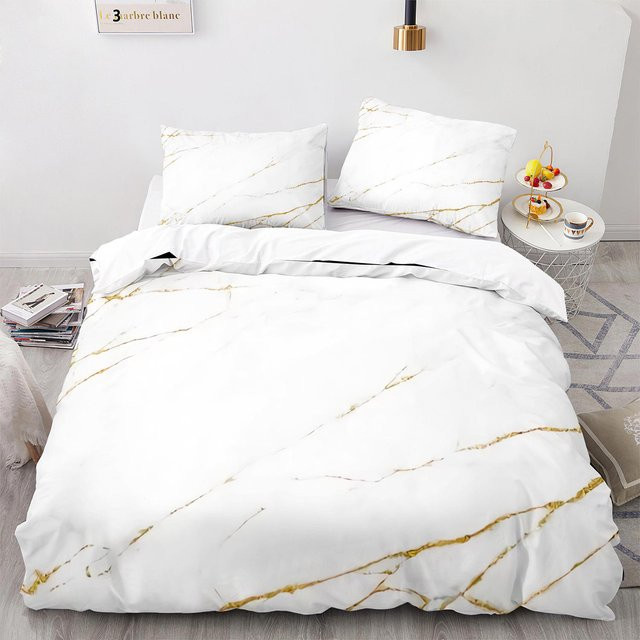 Bettwäsche-Set mit abstraktem Marmormuster von Binchi Outdoor Product in Weiß und Gold, Polyester-Bettbezug mit Kissenbezügen, B/H: 264 x 228 cm - Bild 1