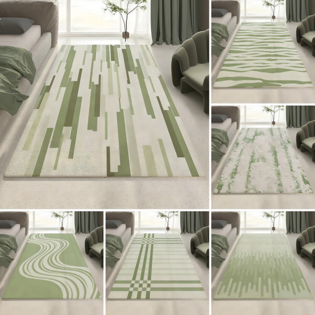 Moderner rutschfester Teppich in Grün für Wohnzimmer, Schlafzimmer und Flur - Bild 1