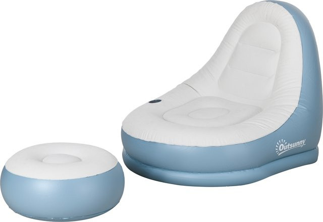 Outsunny Aufblasbares Sofa mit Fußhocker und Becherhalter, Weiß, B/T/H: 125 x 100 x 87 cm - Bild 1