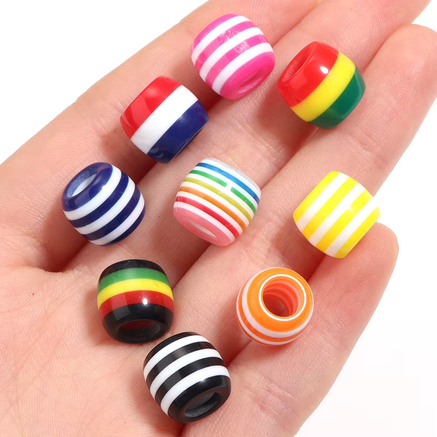 Perlen Barrel Form, Regenbogen Farbe Streifen, Harz, 10x12mm, Unisex - Bild 2