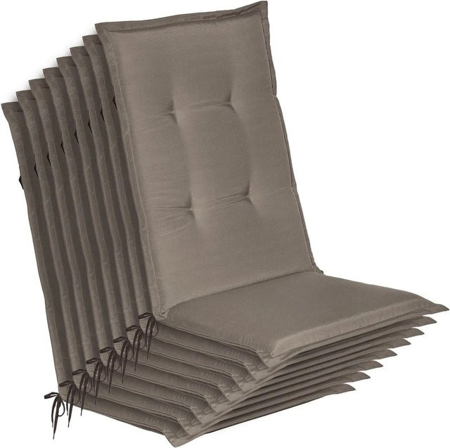 Beautissu 8er Set Gartenstuhlauflagen Loft HL in Taupe, UV-beständig und rechteckig, B/T/H: 120 x 50 x 6 cm - Bild 1