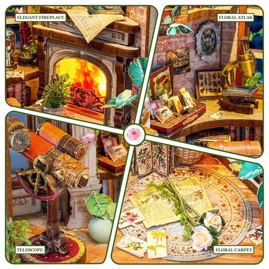 ELEVEN-CUTE DIY Holz Dreamland Floral Studio Buch Nook Regal Einsatz Kit Miniatur Modell Bausatz mit Licht - Bild 4