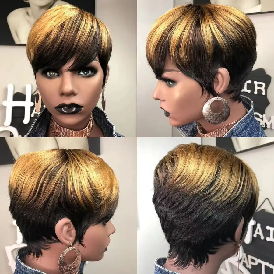 Lolely Dream Pixie Bob Perücke, Schwarz bis Braun Ombre, Echthaar - Bild 4