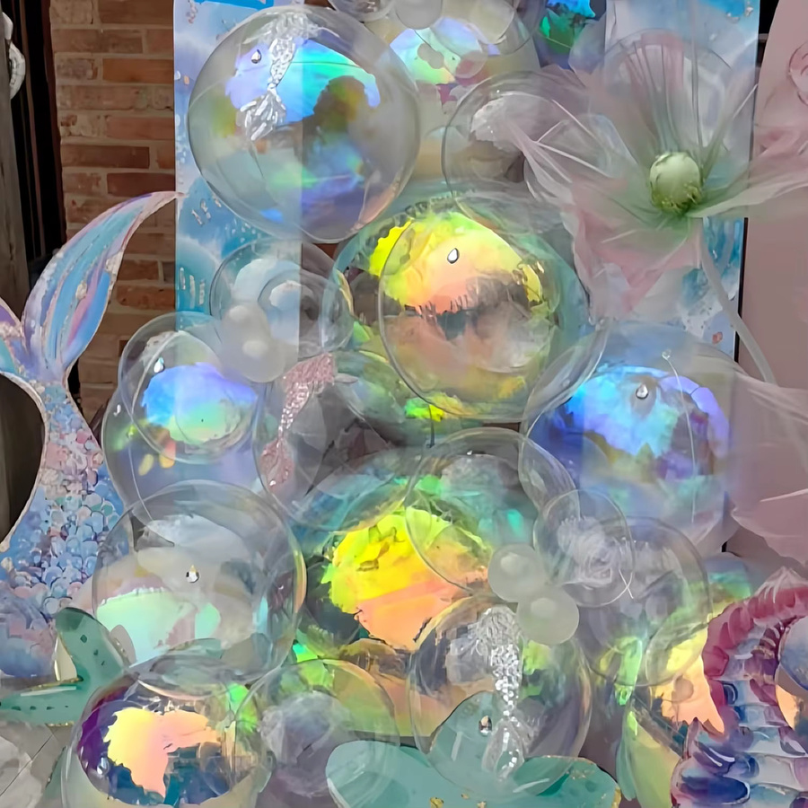 12 Stück Schillernde 4D Runde Folienballons in Holographisch Multicolour für Geburtstag und Hochzeit als Deko - Bild 4
