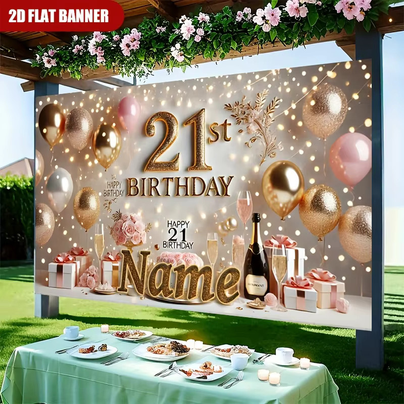 VIKAMA Party Wandteppich zum 21. Geburtstag mit Champagner- und Blumenmotiv in Pink - Bild 4