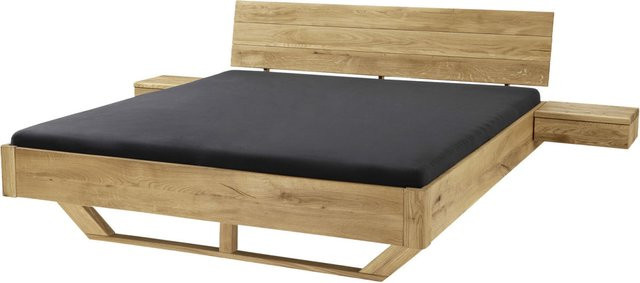 TPT Massivholzbett Bolle aus Wildeiche mit Holzkufen und Kopfteil, Farbe: Natur, B/L/H: 165 x 220 x 87 cm - Bild 1