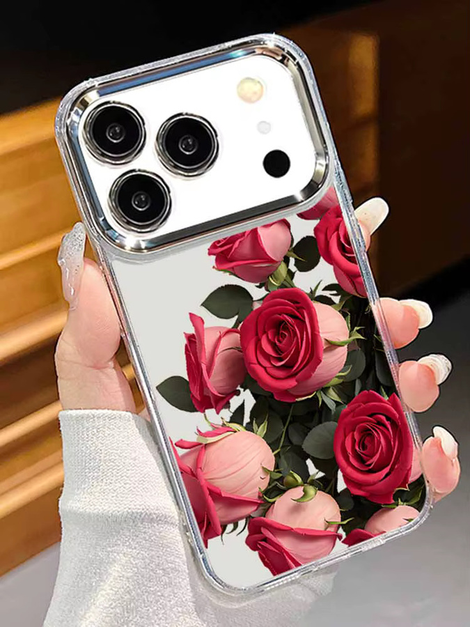 MOESOE Handyhülle mit rotem Rosenmuster für iPhone 17 16 15 14 13 12 Pro Max Air, transparent mit Linsenrahmen und weicher TPU-Abdeckung - Bild 2