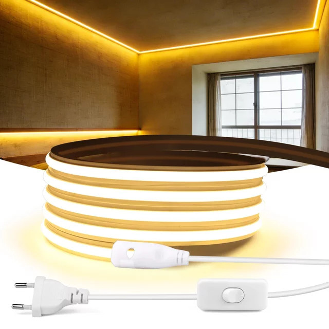 Lcamaw COB LED Silikon-Wandleuchte in Warmweiß, schneidbarer Neon-LED-Streifen für moderne Akzentbeleuchtung, 220 V, Weiß - Bild 1