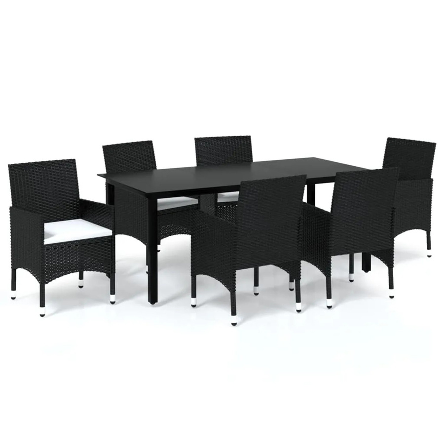 vidaXL 7-tlg Garten-Essgruppe aus Poly Rattan mit Kissen in Schwarz Modell 2 - Bild 2