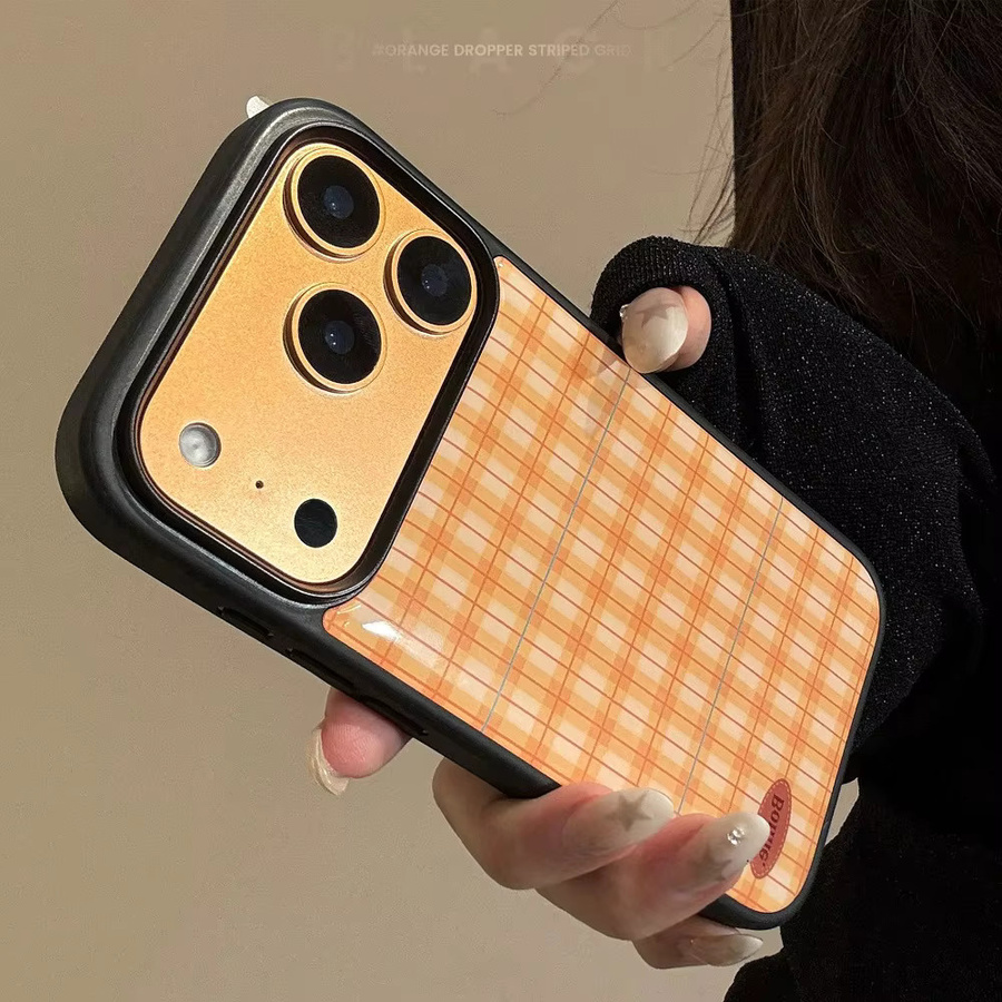 DecoPhone Handyhülle mit orangefarbenem Gittermuster und schwarzem Rand für iPhone 17 16 15 14 13 12 Pro Max Plus Air - Bild 3