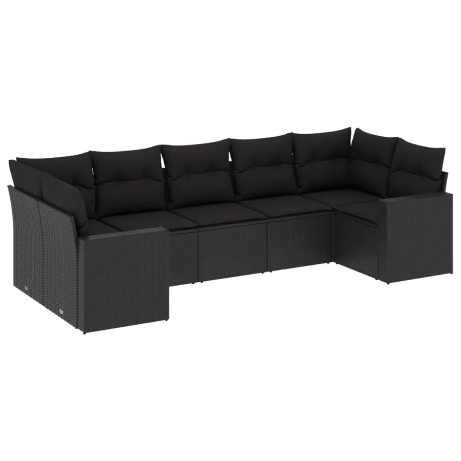 vidaXL 7-tlg Garten-Sofagarnitur aus Poly-Rattan mit Kissen, Schwarz - Bild 2