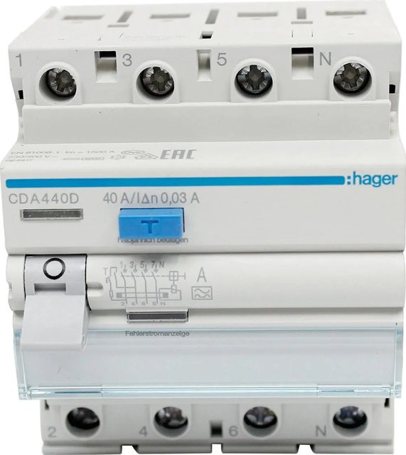 Hager FI-Schutzschalter CDA440D 4-polig 40 A Fehlerstrom-Schutzschalter - Bild 1