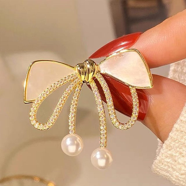XYNN Brosche, Strass-Bogen, große Schleife, beige, Damen - Bild 1