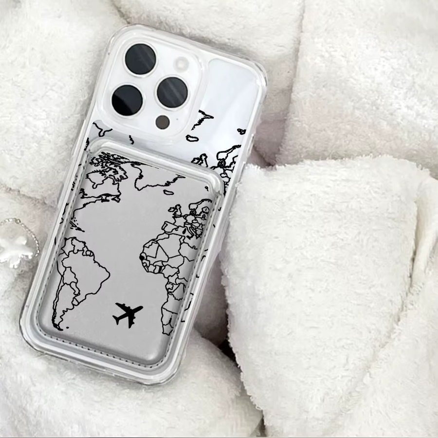 MagSafe Handyhülle mit Kartenhalter im Schwarz-Weißen Flugzeugrouten-Design für iPhone 12 bis iPhone 17 Pro Max Plus - Bild 4