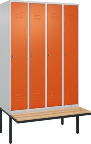 C+P Spind Classic PLUS Garderobenschrank mit Sitzbank, 4 Abteile, Zylinderschloss, 4 Garderobenhaken, B/T/H: 212 x 120 x 81,5 cm - Bild 1