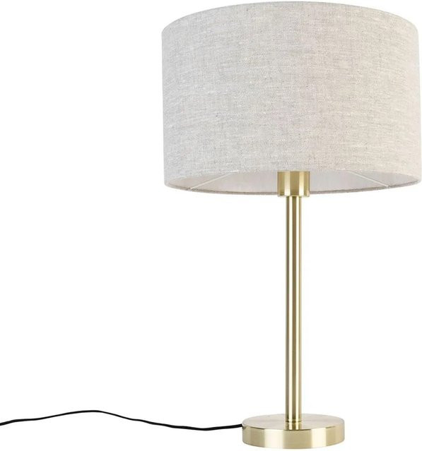 QAZQA Klassische Tischlampe Simplo aus Messing mit Stoffschirm in Grau und Gold, Höhe: 35 cm - Bild 1