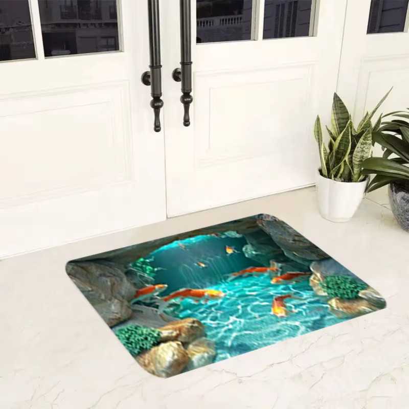VIKAMA 3D Koi-Fisch Teppich mit realistischem Unterwasser-Druck, rutschfest und waschbar, Mehrfarbig, B/T: 60 x 40 cm - Bild 3