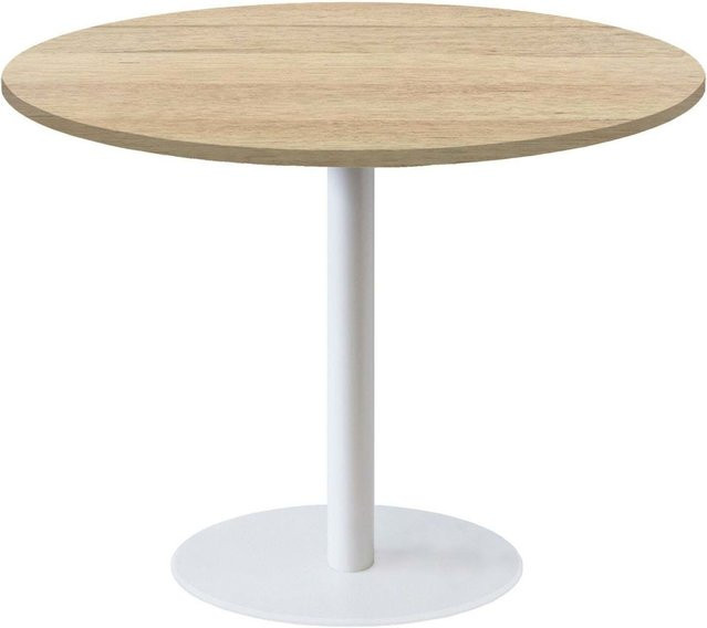 RestooTab Tisch Rome XL rund in Weiß und Eiche mit Holz- und Steindekor, Höhe: 75 cm, Durchmesser: 120 cm - Bild 1