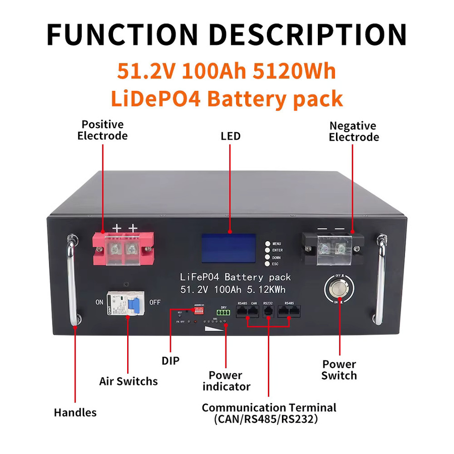 Likctt LiFePO4 Batterie 51.2V mit integriertem BMS und CAN RS485 Schnittstellen in Schwarz - Bild 4