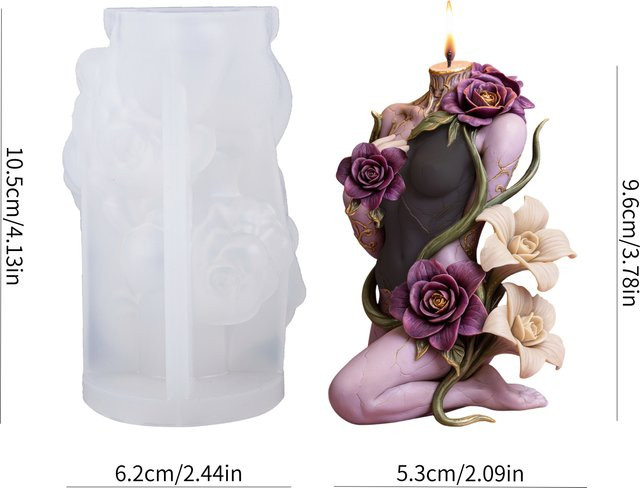 Gotische Kerzenform in Menschengestalt mit Rosen- und Calla-Lilienrelief im Antique-Stil für deine DIY-Duftkerzen - Bild 1