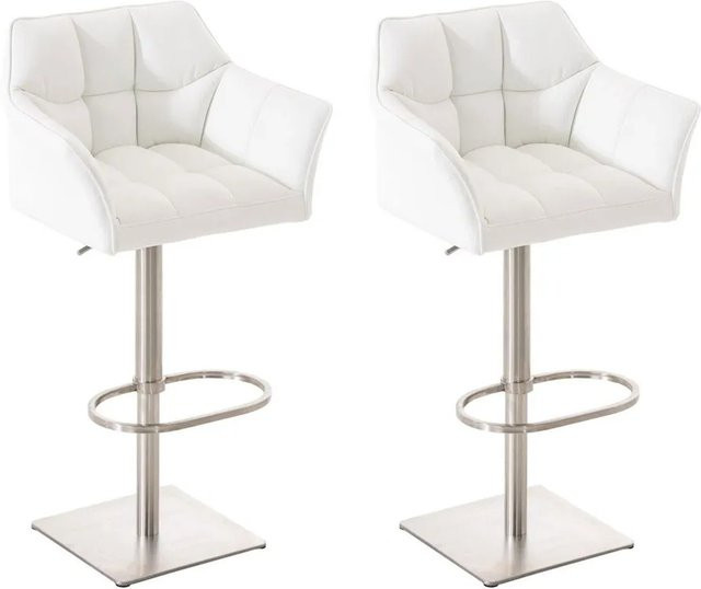 DELUKE 2er Set Barhocker SIHAR in Weiß mit Kunstleder und Silber, höhenverstellbar, drehbar mit Lehne, B/T/H: 64 x 45 x 88 cm - Bild 1