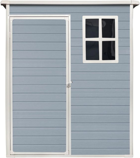 osoltus Lönneberga Gartenhaus aus Kunststoff in Landhaus-Optik mit Spitzdach, Grau, B: 96 cm, T: 157 cm, H: 186 cm - Bild 1