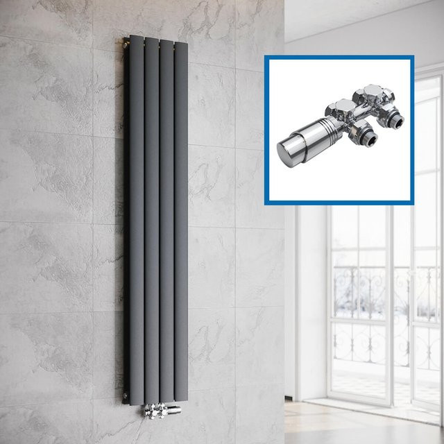 SONNI Flach Heizkörper Paneelheizung Wandmontage mit Mittelanschluss, Farbe Anthrazit, B: 160,0 cm, H: 30,8 cm - Bild 1