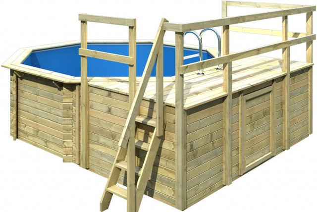Karibu Aufstellpool Set mit Skimmer und drei Sonnenterrassen in Blau und Grau - Bild 2