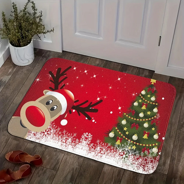VIKAMA Weihnachts-Rentier Willkommensmatte in Rot für Wohnzimmer und Küche - Bild 1