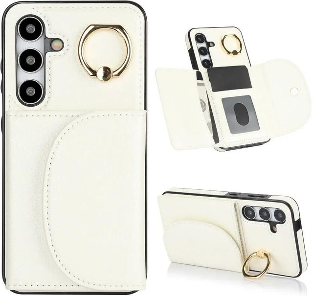 Lederhülle mit Ringständer und Kartenhalter für Samsung Galaxy S21 S22 S23 S24 S25 S26 Ultra Plus A15 A16 A35 A36 A55 A56 in Weiß - Bild 1