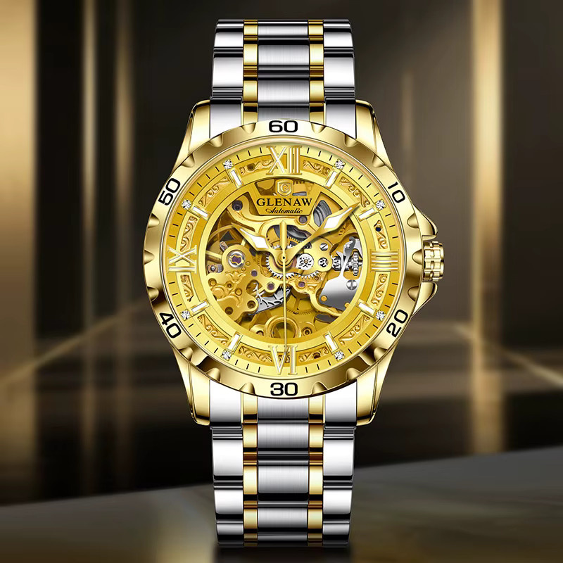 Glenaw's Armbanduhr, Automatik, Edelstahl, Gold, Herren - Bild 2