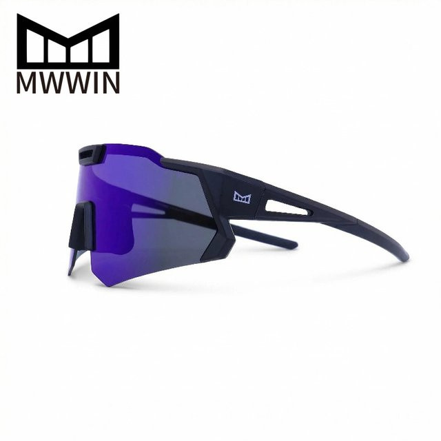 MWWIN Radsportsonnenbrille, Unisex, Vollrand, Kunststoff, Schwarz - Bild 1