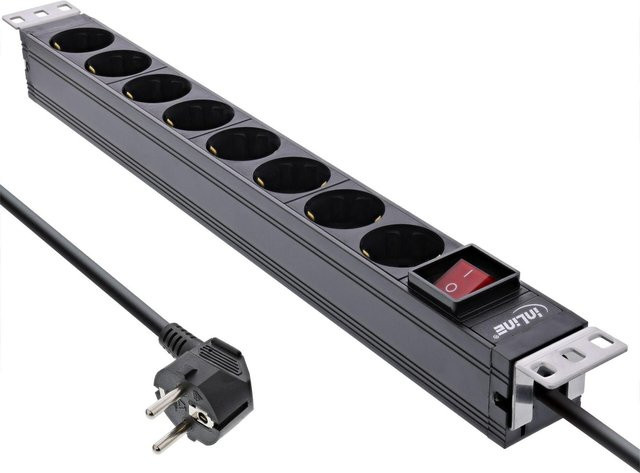 InLine 19 Steckdosenleiste 8-fach Schutzkontakt mit Schalter, schwarz, 2m - Bild 1