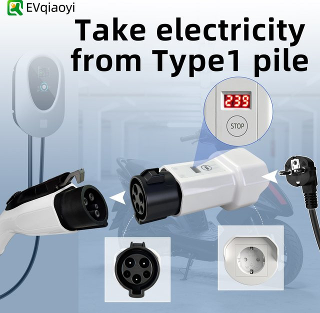 EVqiaoyi Typ 1 auf Schuko-Buchse EV-Adapter mit J1772 Stecker in Weiß - Bild 1