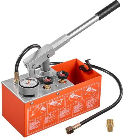 VEVOR Hydrostatische Prüfpumpe mit 6,06 l Tank und Manometer, Manuelle Hydraulik-Druckprüfpumpe in Rot mit Messingarmaturen für Rohrleitungen und Heizung, Druckbereich 0-30 Bar - Bild 1