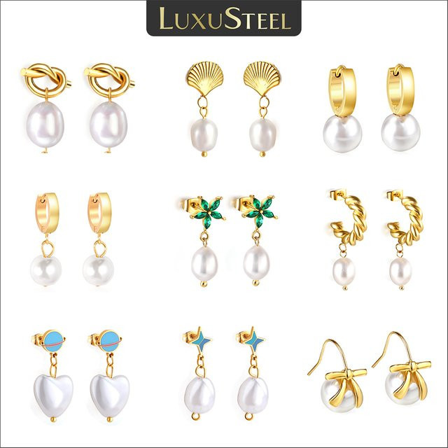 LUXUSTEEL Ohrringe, Edelstahl, Perle, Gold, Damen - Bild 1