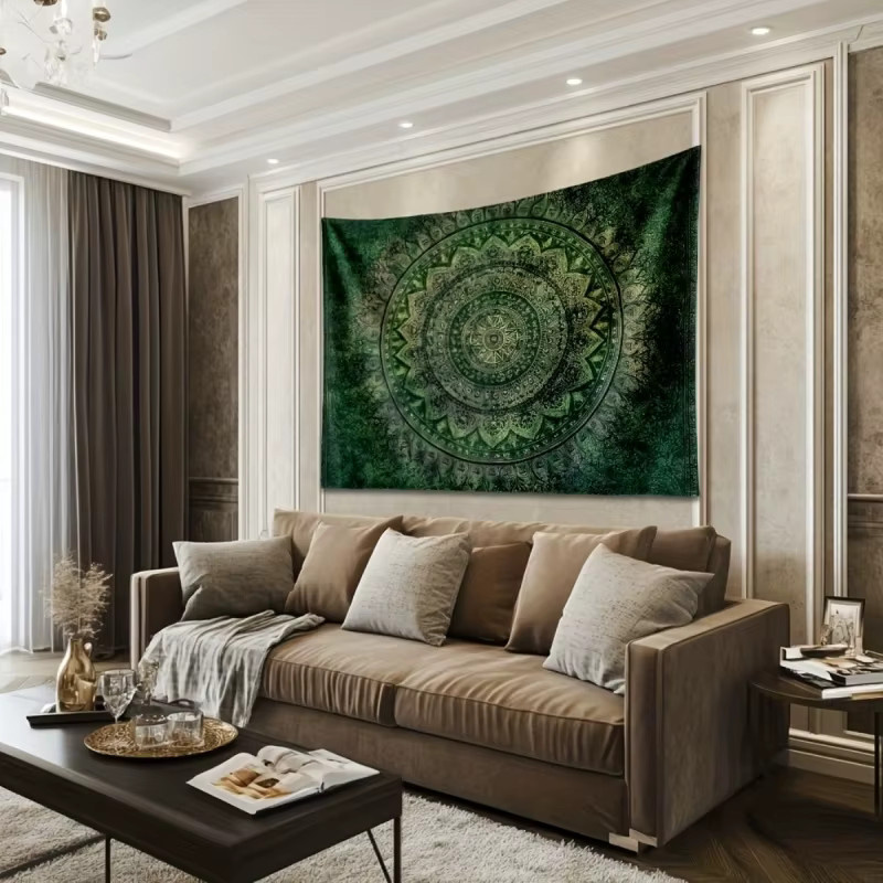 VIKAMA Boho Wandbehang mit grünem Mandala- und Blumenmuster als dekorative Wandkunst - Bild 4