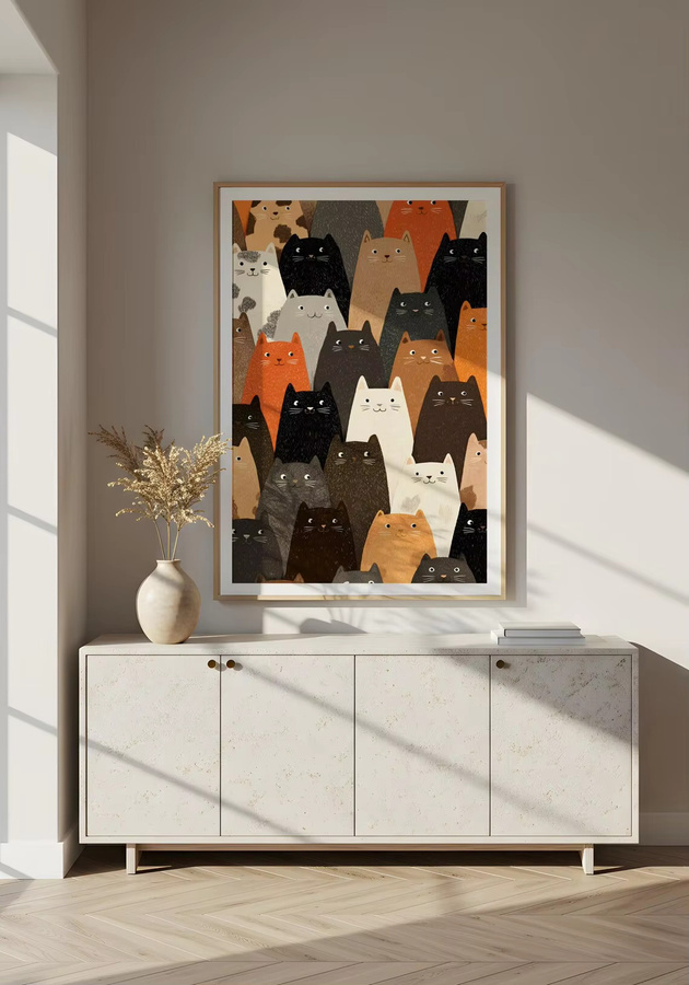 Cat Crowd Wandbild von SHENCHEN, mehrfarbiger moderner Katzen-Kunstdruck auf Papier - Bild 3