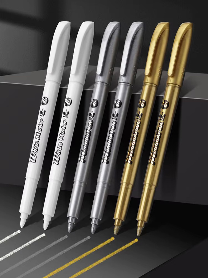 Haile 6-teiliges Metallic-Marker-Set mit Bullet-Spitze in Weiß, Gold und Silber, wasserfeste Permanent-Lackmarker für Keramik und Glas - Bild 6