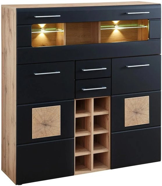 Mömax Highboard Sonate in Schwarz und Eichefarben mit Glasfront und integrierter Beleuchtung, B/T/H: 128 x 37 x 120 cm - Bild 1