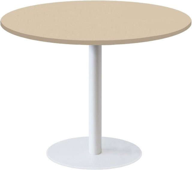 RestooTab Tisch Rome XL rund in Weiß und Beige mit zentraler Säule - Bild 1